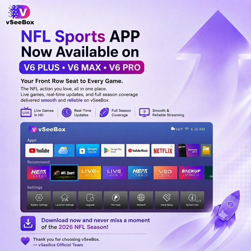 NFL Sports App now available on vSeeBox V6 Plus, V6 Max and V6 Pro streaming devices